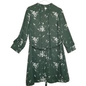 Gap - Women's Green Floral Print Dress 3/4 Sleeve Button V-Neck Tab Lined Size L